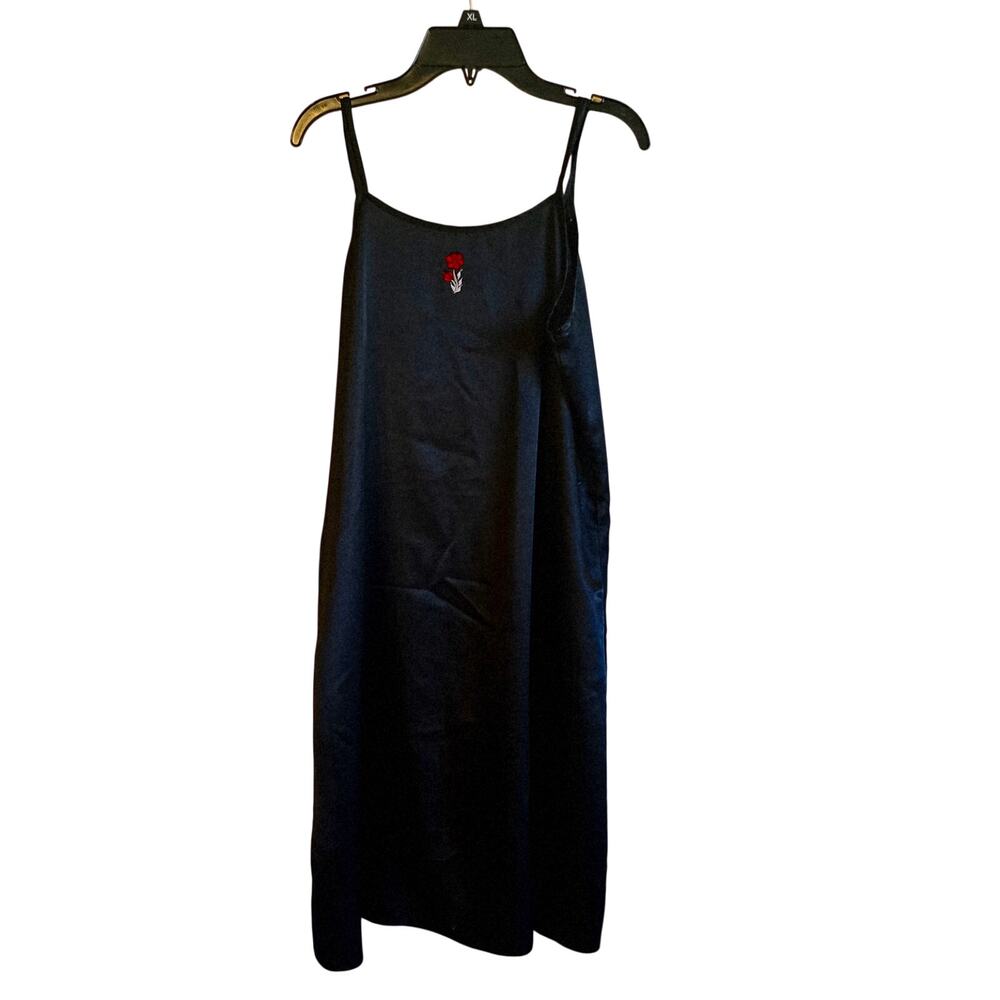 vintage y2k black satin floral embroidered slip dress - Picture 2 of 3